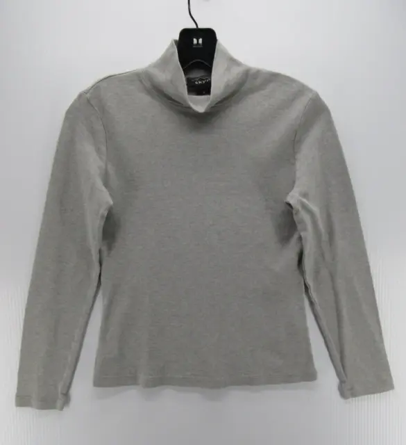 Skyr Shirt Women Small Gray Pullover Shirt Turtleneck Knit Casual Pima Cotton