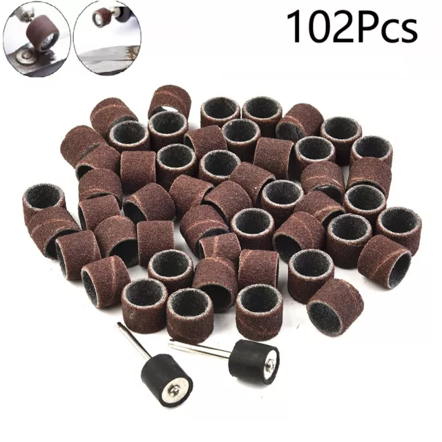 100pc 1/2 Inch 80 Grit Sanding Drum Bands Sleeves W/ 2*Mandrels For Rotary Tool