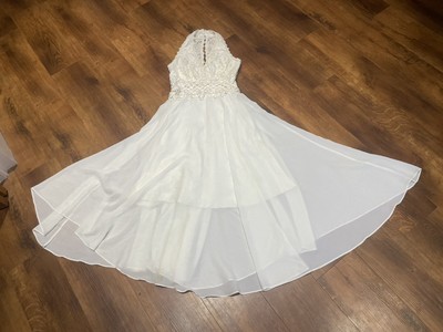 Ivory Vintage 70s Halter Neck Boho Hippie Wedding Crochet Lace Marilyn Dress 6 8