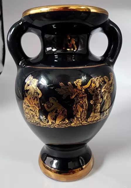 Greek Vase Black and 24K Gold Greek Mythology Vase Urn Small 3 3/4" Greece