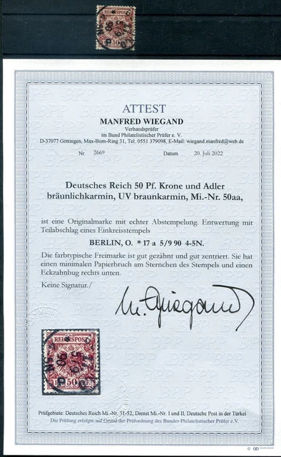 DR-Pfennigzeit 50aa FARBSELTENHEIT gest. BPP 1800EUR (K9449