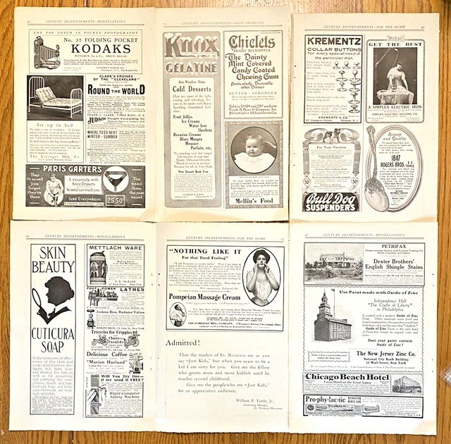 Lot of 25+ 1909 Magazine Vintage Ads 6 sheets (9x6")/12 pages Historic Ads LOOK