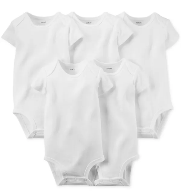 Carter's Baby Short Sleeve White Bodysuits, 5 Pack -Newborn NWT