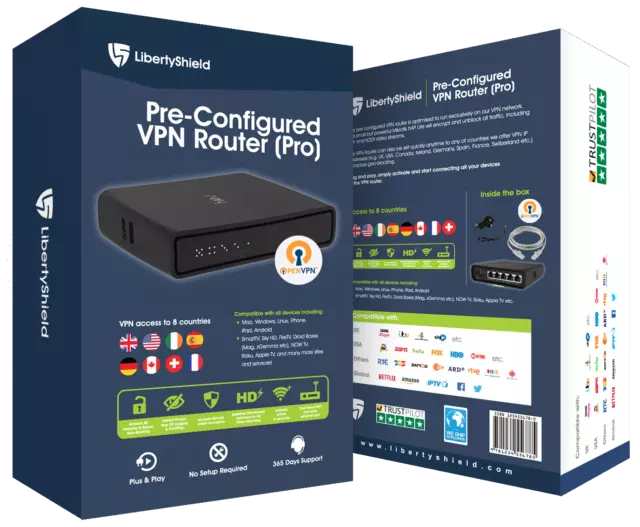 Liberty Shield Pro VPN Router - Multi Country, Pre-Configured Plug & Play