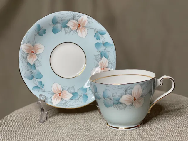 Antique Aynsley Trillium c1640 Bone China Cup And Saucer, Baby Blue