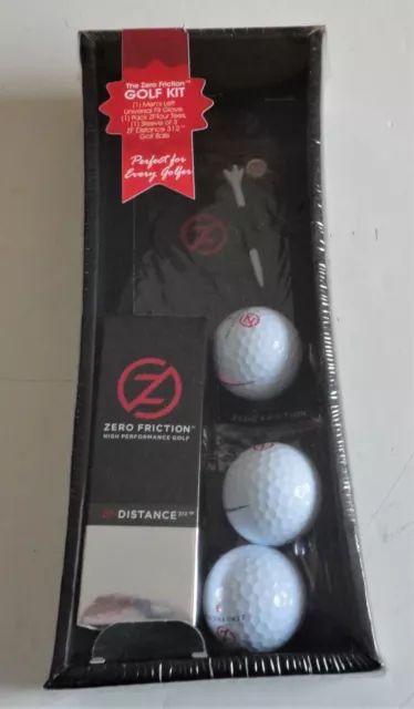 Sealed Box Zero Friction Men's Golf Kit Black Glove Tees 3 ZF Distance 312 Balls