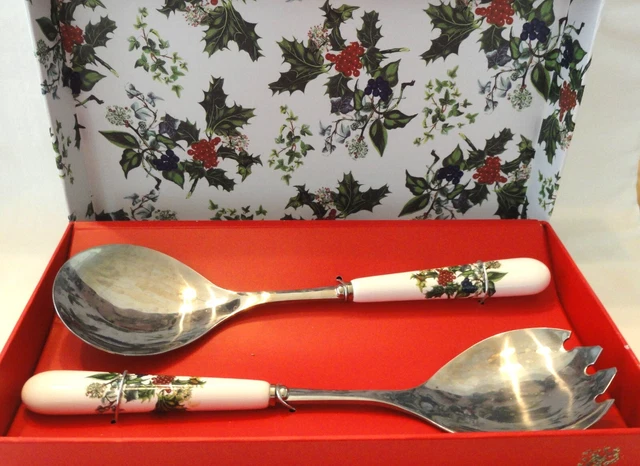 Servidores de ensaladas de acebo e hiedra Portmerion con caja decorativa