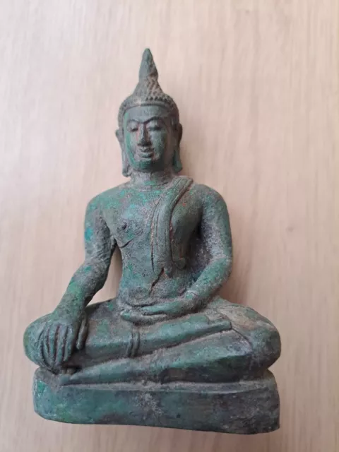 Antique Khmer Style Bronze Seated Enlightenment Buddha Statue -11cm/4.5"