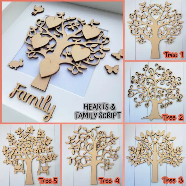 Wooden MDF Tree Shape Blank Family Frame Wedding Guestbook Crafting FREE hearts