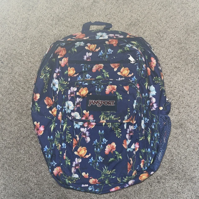 JANSPORT BIG STUDENT Large Backpack Navy Blue Floral Flower back pack