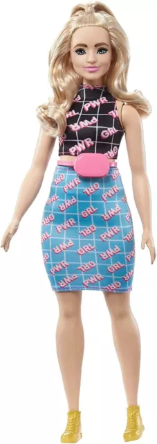 Barbie Fashionistas Doll Curvy Blonde Grl Pwr Print Dress Hjt