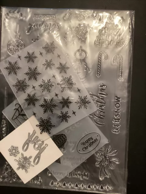 christmas card making kit Containing Stamps, 2 Embossing Folders And Dies .