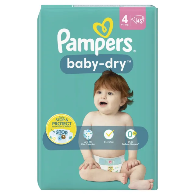 LOT DE 4 - PAMPERS - Baby-Dry taille 4 (9-14 kg) Couches Bébé - paquet de 45 cou