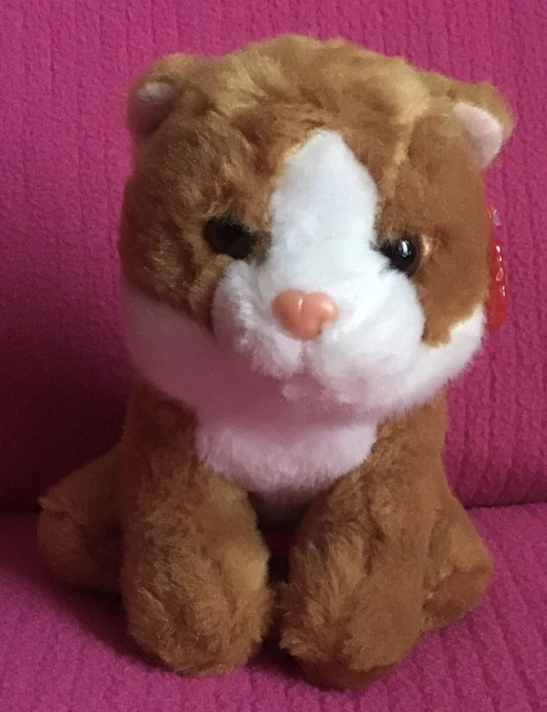 Keel Toys gingembre & chat blanc chaton assis peluche douce jouet petite étiquette en plastique 6 pouces
