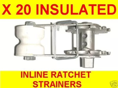 20 X Insulated Inline Wire Ratchet Strainer Electric Fence Plain Wire