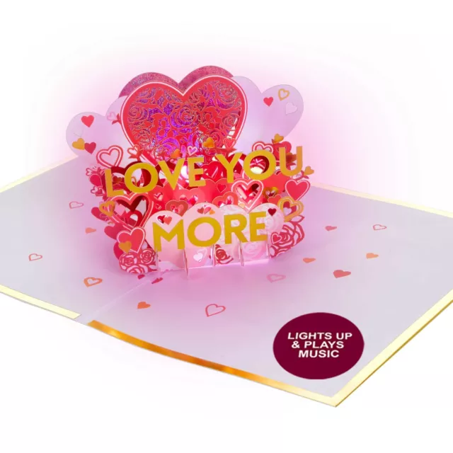 100 Greetings LIGHTS & MUSIC Love You More Valentines Card – Sings HAPPY TOGE...