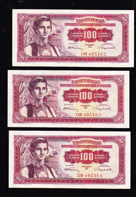 Yugoslavia. 100 Dinara 1955 .Consecutives Numbers.  ( Combine Shipping).