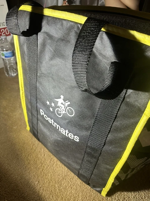Postmates Insulated Tote Food Delivery Bag Reusable Zipper Black/Yellow