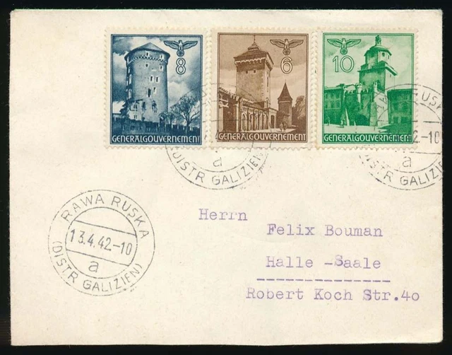 Generalgouvernement Nr. 40, 41, 42 MiF Brief RAWA RUSKA 1942 - HALLE #129796