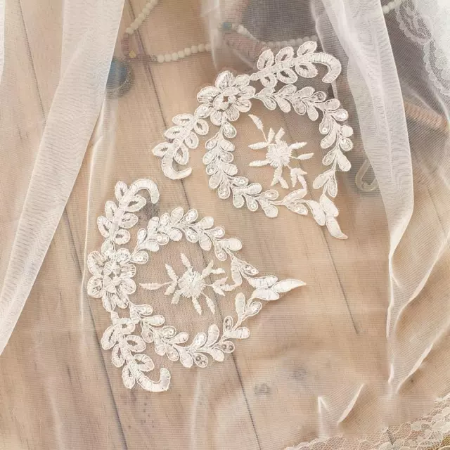 Sposa Abito da Sera Motivo Ricamo Costume Orlo Artigianato Pizzo Applique 1 Paio