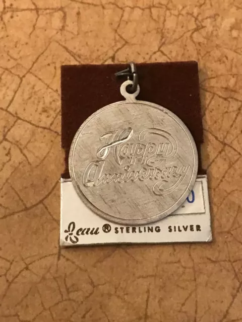 HAPPY ANNIVERSARY Beau STERLING Silver charms pendant Engraved 3/4"+