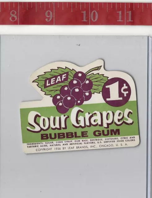 Vintage 1956 vending machine display 1c Leaf sour grapes Gum card