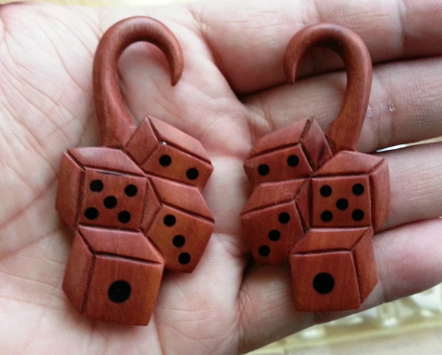 Pair Organic Rolling Craps Dice Saba Wood Ear Taper Spiral Expander Plugs Gauges