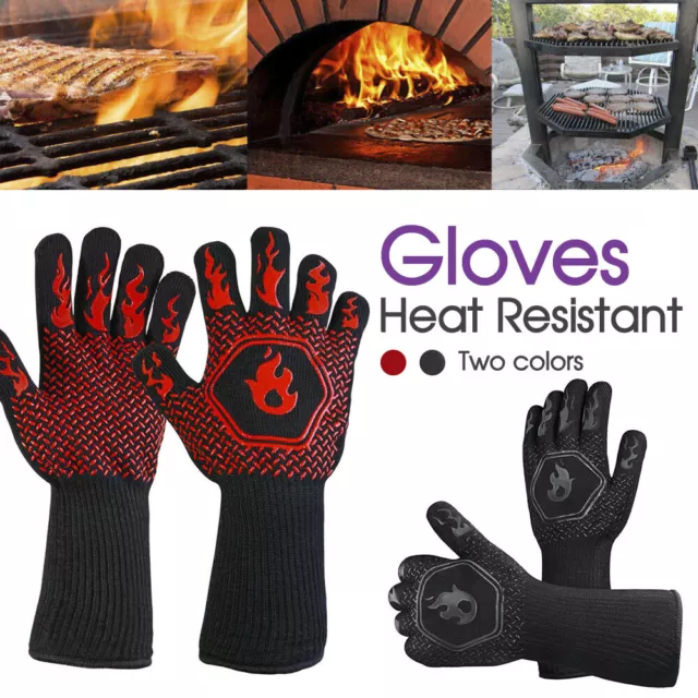 2x Heat Proof Resistant Oven BBQ Gloves 35cm Kitchen Cooking Silicone Mitt