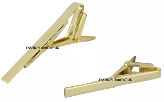 Gold Premium klassischer Clip Herren einfach Edelstahl 5 cm schmale Krawatte Verschluss Stangen Pin 3