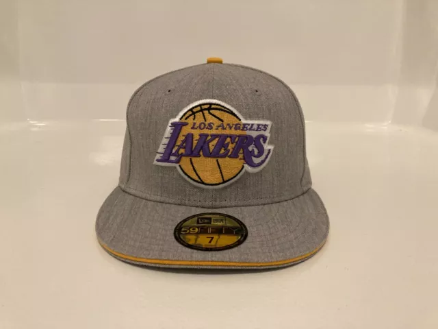 Size 7 - New Era 59Fifty LA Lakers Hardwood Classics Fitted Heather Grey Hat Cap