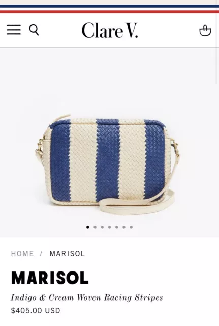 Clare V. Marisol Woven Leather Checker Crossbody Bag NWT - Indigo / Cream $405