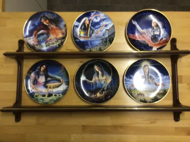 6 x FRANKLIN MINT INDIAN MAIDEN HEIRLOOM COLLECTION PLATES WITH STAND