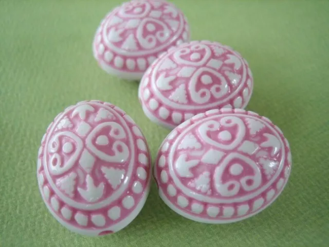 Pink Oval Beads Pink and White Beads 25mm Beads Pink Beads with Drilled Hole