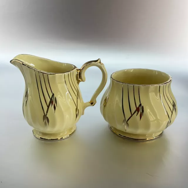 Sadler Yellow Gold Creamer Pitcher & Sugar Bowl Pottery Ceramic England Vintage