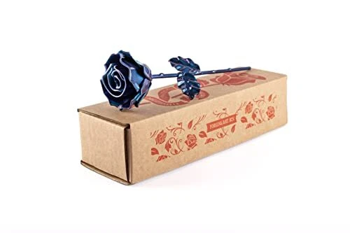 Eternal Wrought Iron Rose - Hand forged (Cyan)