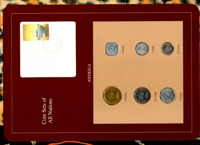 Coin Sets of All Nations Antigua E.C. w/card 1981-1989 UNC 25 cent 1989
