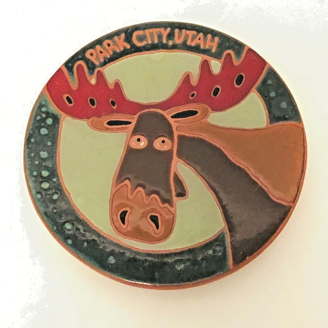 Ceramic Art Tile 7” across Park City Utah Skiing Mountains Tile Trivet Moose