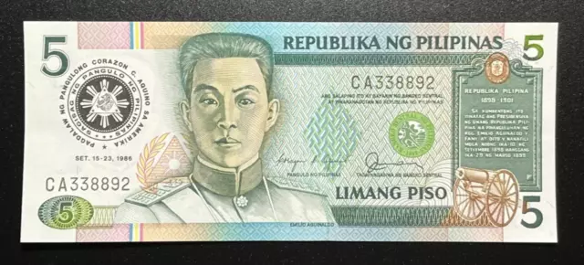 FILIPINAS BILLETE 5 PISO  1986  (P # 168b)   UNC