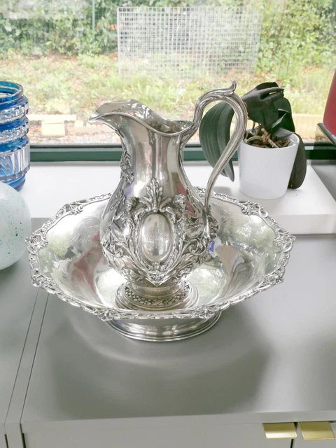 Argento Massiccio Ewer E il Suo Bacino 1870 E. Hugo Famiglia Errazu Rubio Di
