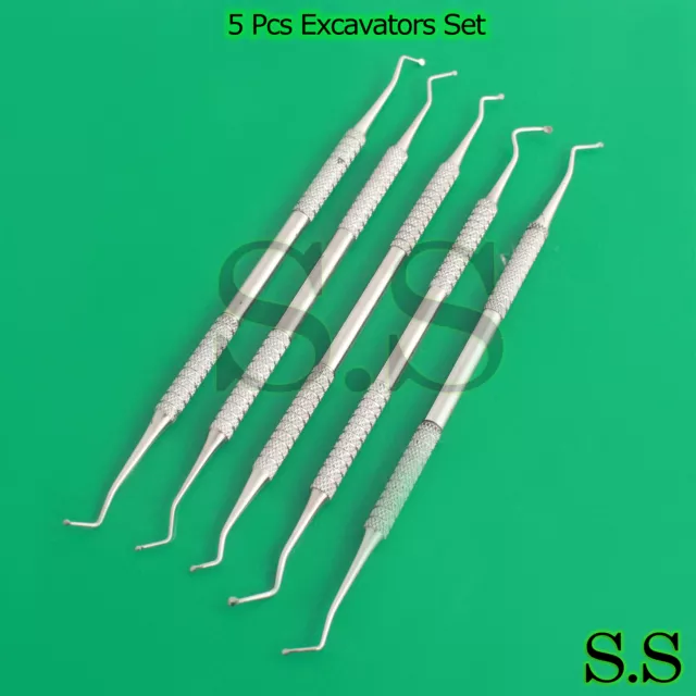 5 Pcs Excavators Premium Spoon Ends 1.2mm, 1.4mm, 1.8mm, 2mm, 2.5mm Dental