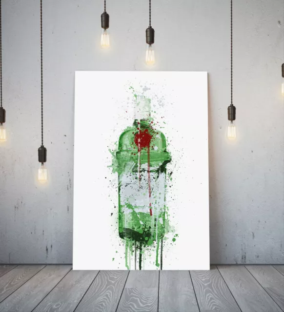 Tanqueray Gin -Deep Framed Canvas Wall Splash Art Picture Paper Print- Green Red