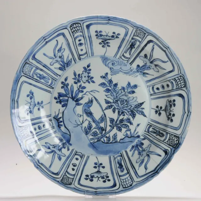 35CM Antique Ming Period Chinese Porcelain Kraak dish Flowers BIRD Cobalt