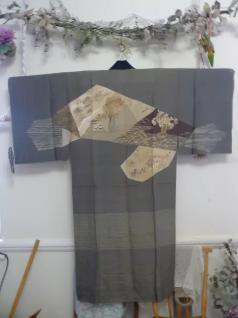 Vintage Japanese Kimono Men's Haori Jacket Dressing gown Silk 100%  1920c