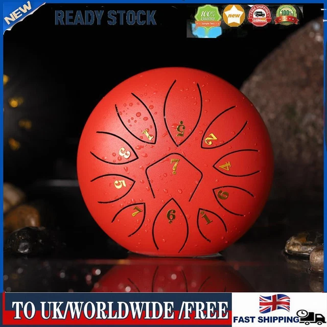 6 Inch 11-Note Tongue Drum with Drumsticks Hand Pan Ethereal Drums (Red)