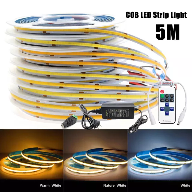 12V COB LED Strip Lights Super Bright Warm Cool White Flexible Car TV Back Light