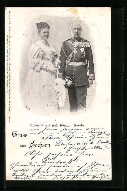 AK König Albert und Königin Karola von Sachsen in Kleid und Uniform 1899