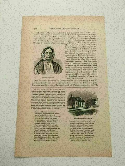 KP37) Barbara Frietchie House Frederick Maryland Civil War 1886 Engraving