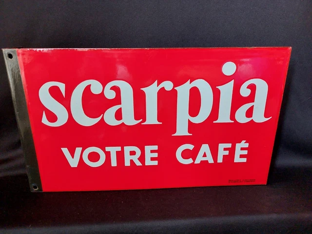 Ancienne Plaque Émaillée Café Scarpia Emaillerie Alsacienne Strasbourg Potence