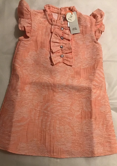 Abito occasionale River Island mini ragazze età 9-12 mesi jacquard rosa nuovo con etichette
