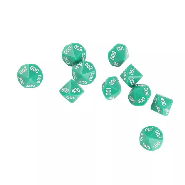 (Green)10 Sided Dice Durable 10pcs Lightweight Waterproof White Number Plastic